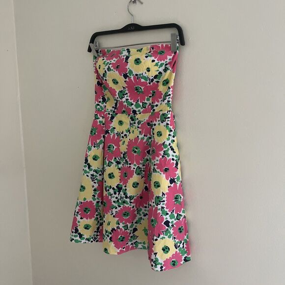 LILY PULITZER Strapless Floral Doodle Bug Daisy Dress, Pink/White/Yellow- Sz 8 - Picture 3 of 9